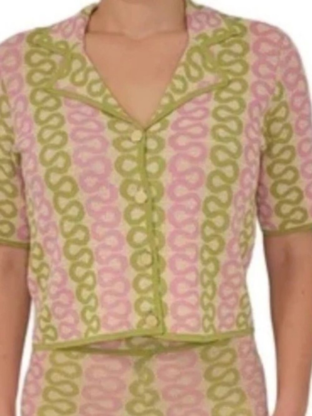 House of Harlow 1960 pink green sweater knit buttondown size Large (top only)